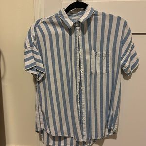 Short sleeve striped linen shirt